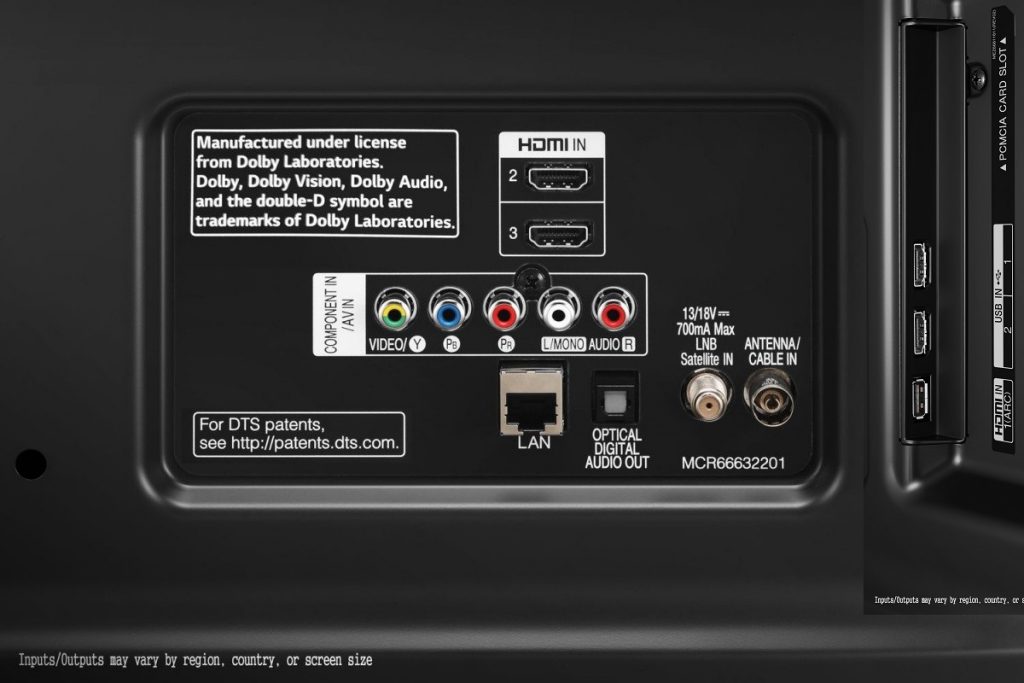 LG 49LJ624V, conectividad física trasera y lateral-trasera.