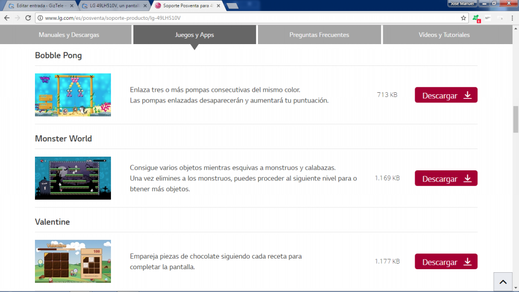 LG 49LH510V juegos descargables