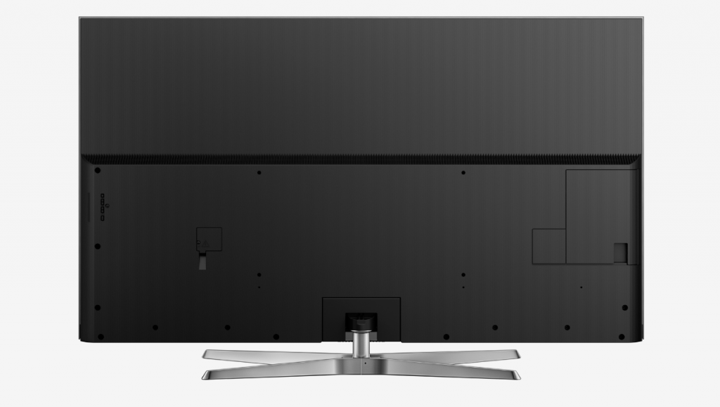 Panasonic TX-75EX780E trasera negro con tapaderas para ocultar las conexiones.