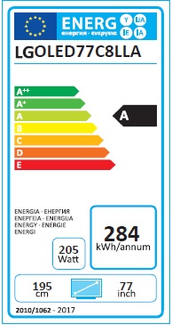 TV LG OLED77C8LLA tiene un consumo energético A TV LG OLED77C8LLA