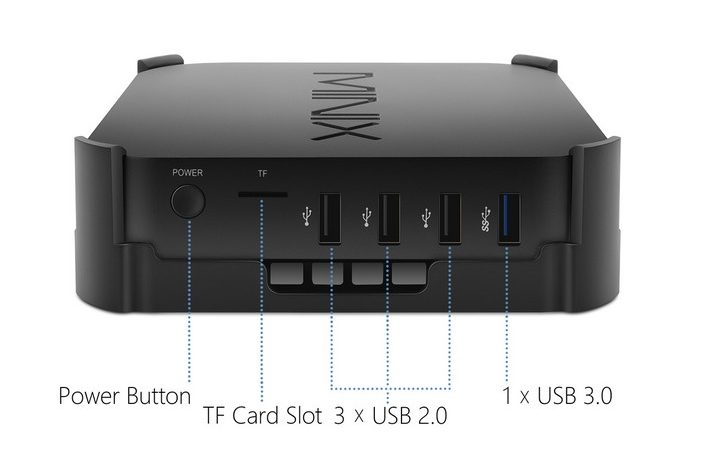 Minix Neo Z83-4 Plus - Lateral derecho - Botón de encendido, Ranura Micro SD, Puertos USB