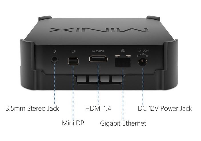 Minix Neo Z83-4 Plus - Parte posterior - Puerto de 3.5mm, Mini DP, HDMI, LAN