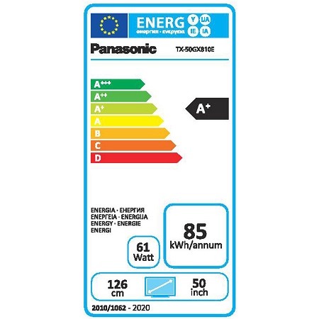 Panasonic TX-50GX810E también tiene un excelente consumo energético Panasonic TX-50GX810E