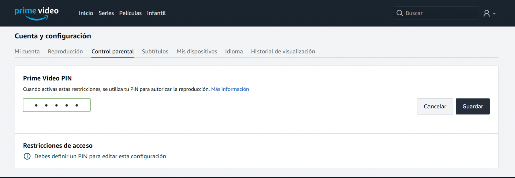 configuración en Amazon Prime Video