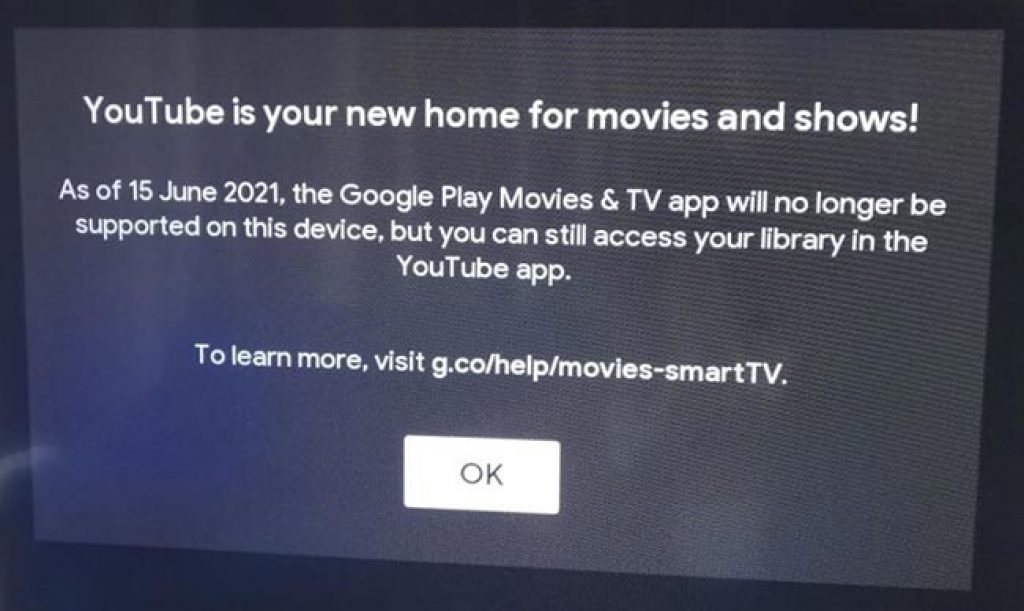 Este es el aviso que nos indica el fin del servicio de Google Play Películas 