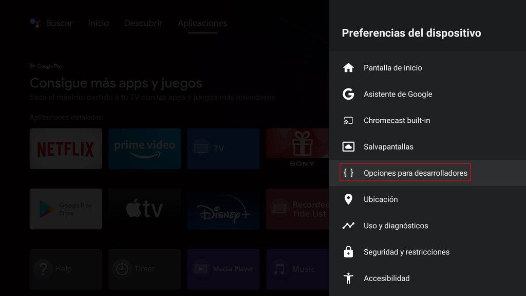 Activar las opciones de desarrollador en un televisor