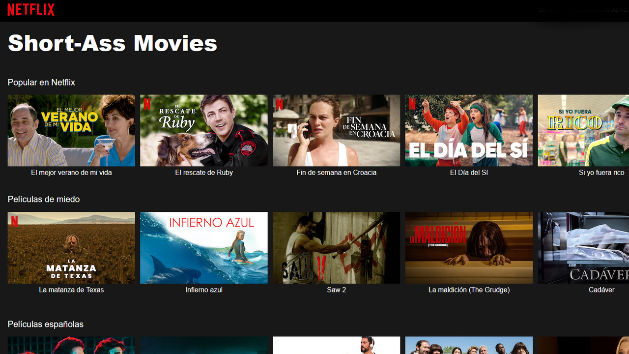 categoría ultra corta de Netflix