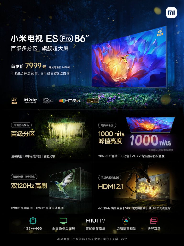Cartelería de promo del nuevo televisor gigante de Xiaomi