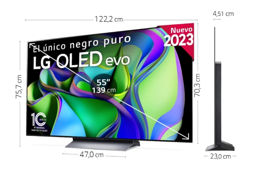 LG OLED55C35LA en centímetros