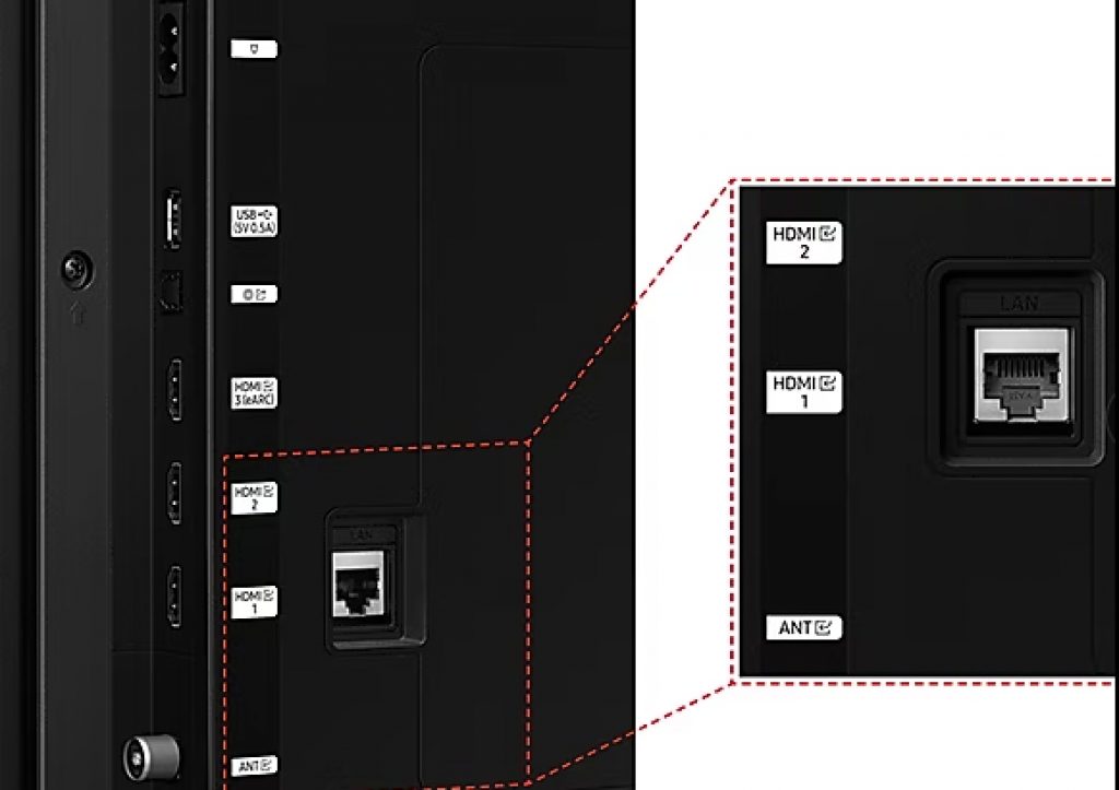 Zoom a los conectores del Samsung TV Crystal UHD 2023 55CU7105