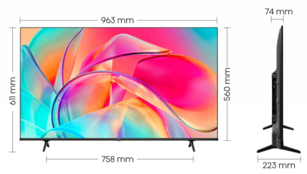 Hisense 43E7KQ en medidas