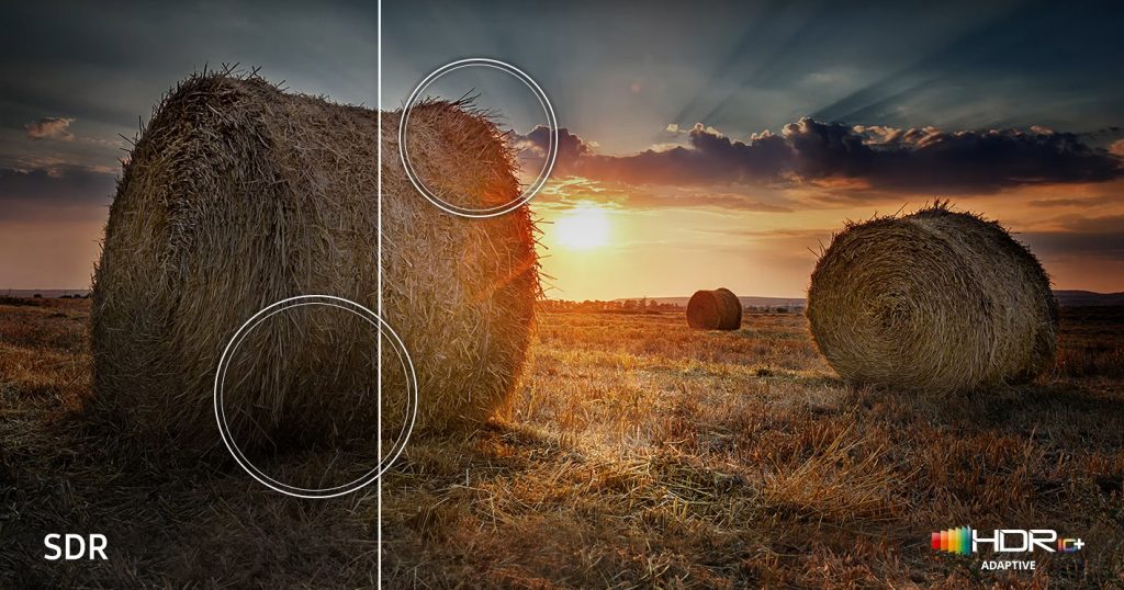 A la derecha vemos cómo se reproduce el contenido con HDR 10+ Adaptive de Samsung