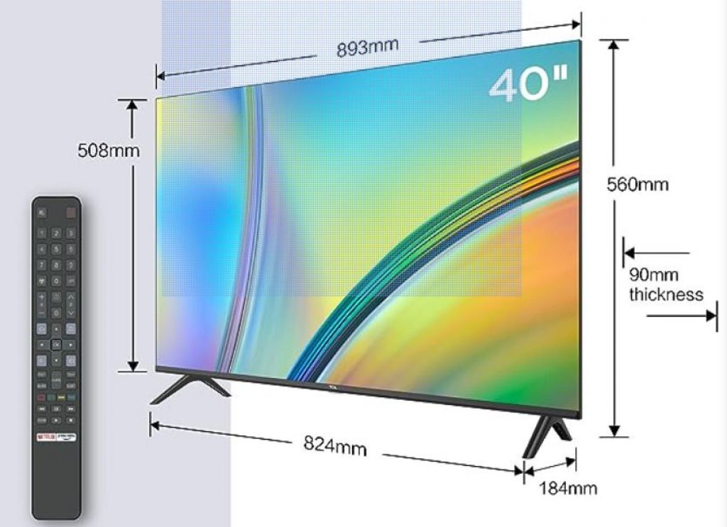 Medidas y vista 3/4 del televisor