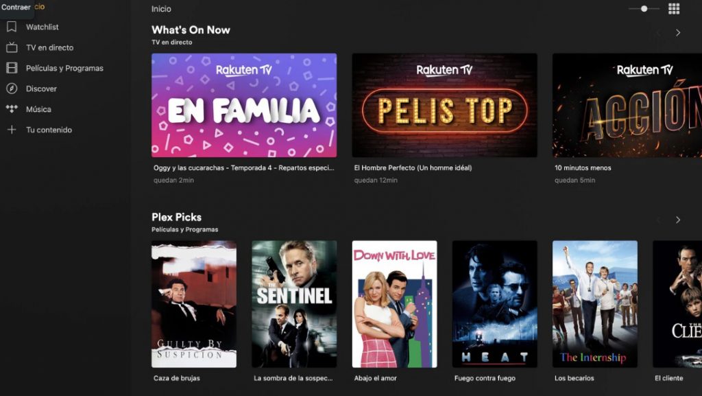 Aspecto del servicio de TV gratis de Plex