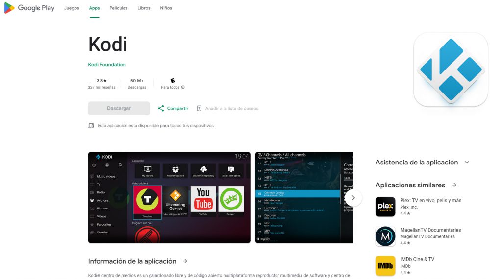 Kodi en Play Store